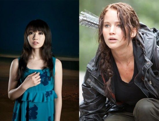 參與配音的水樹(shù)奈奈和影片主角凱妮絲